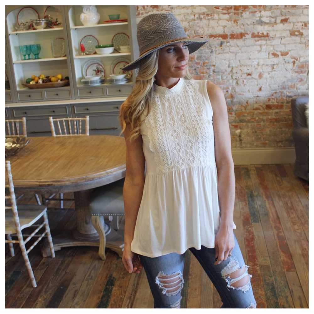 Ivory lace front sleeveless knit tunic NWT